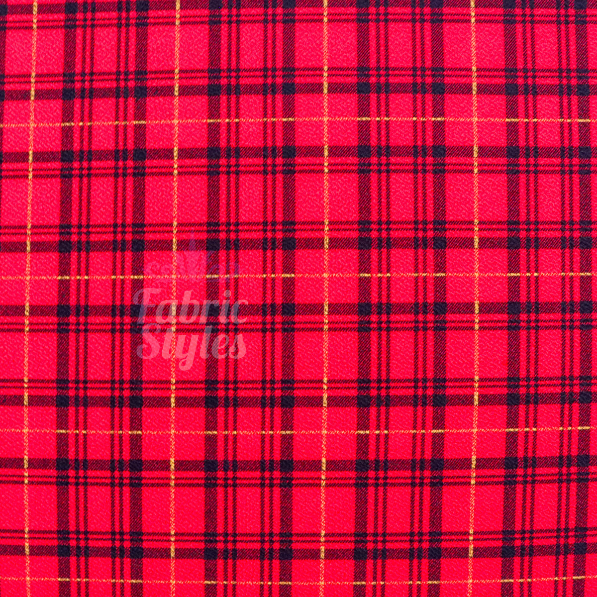 Red Tartan Check Waffle Stretch Textured Fabric