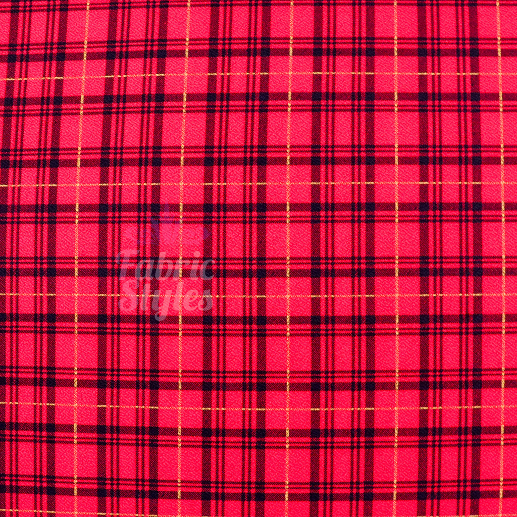 Red Tartan Check Waffle Stretch Textured Fabric