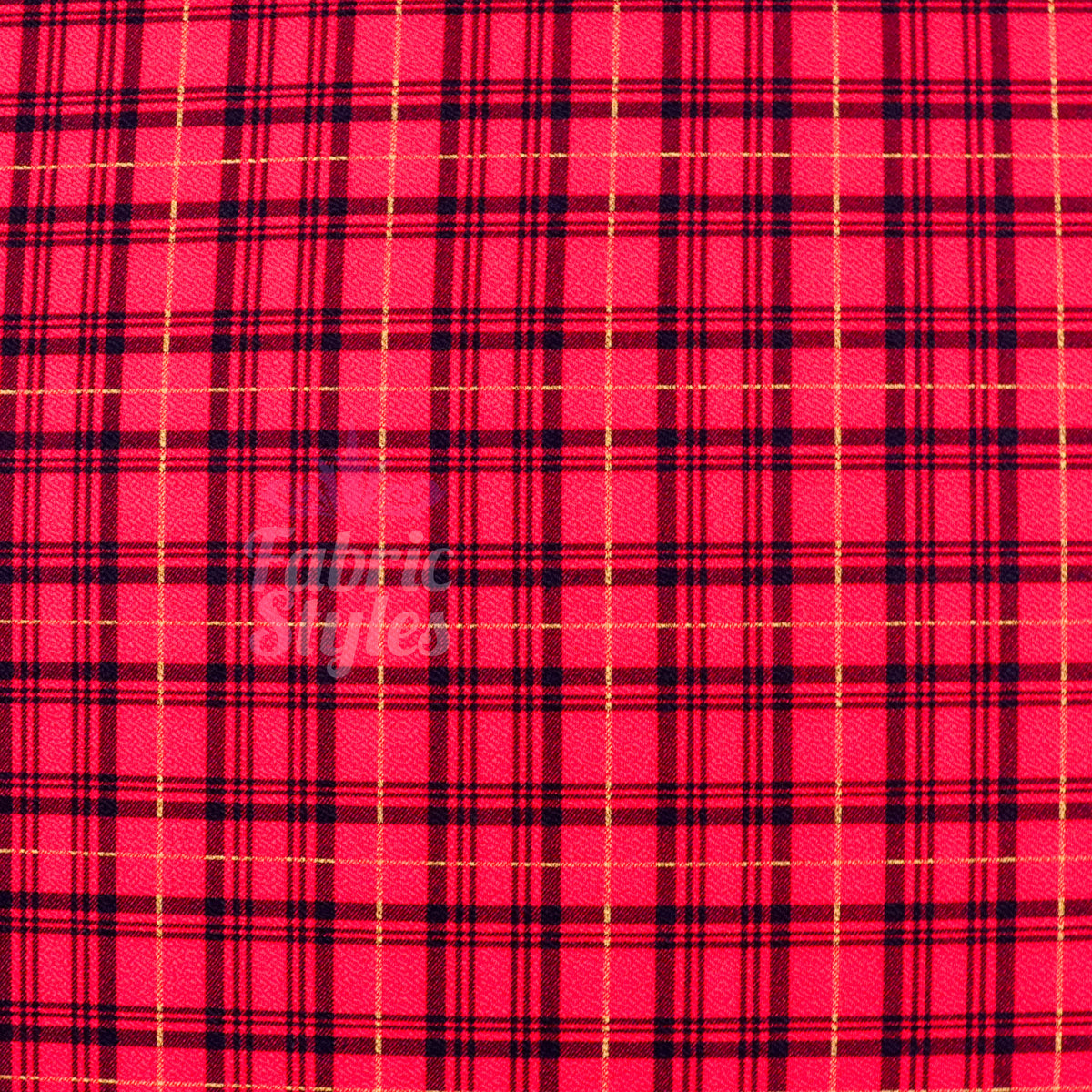 Red Tartan Check Waffle Stretch Textured Fabric