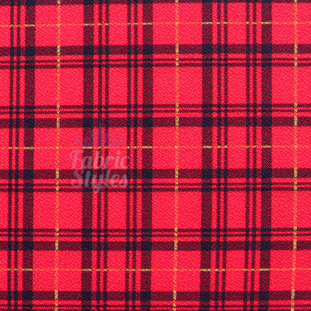 Red Tartan Check Waffle Stretch Textured Fabric