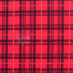 Red Tartan Check Waffle Stretch Textured Fabric