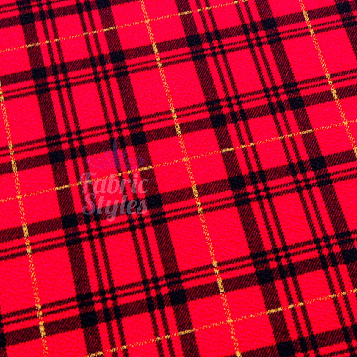 Red Tartan Check Waffle Stretch Textured Fabric