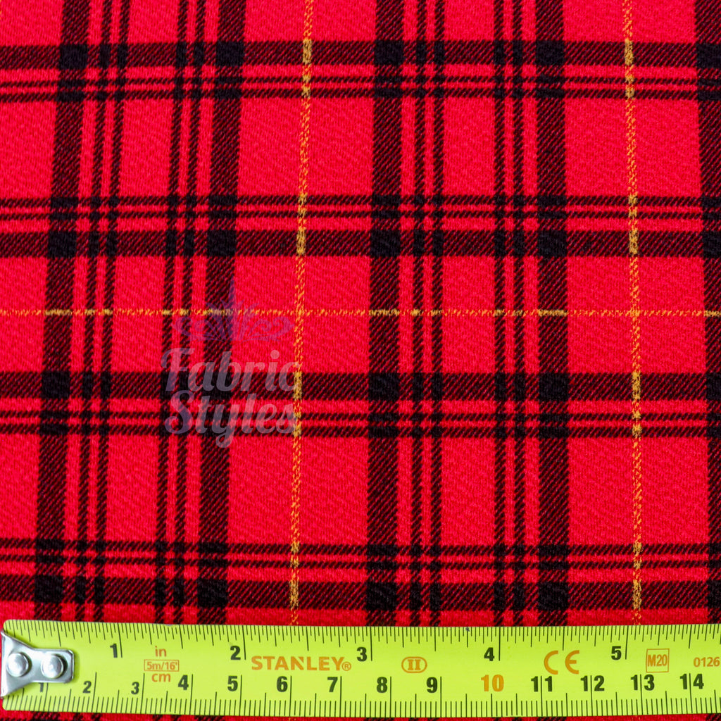 Red Tartan Check Waffle Stretch Textured Fabric