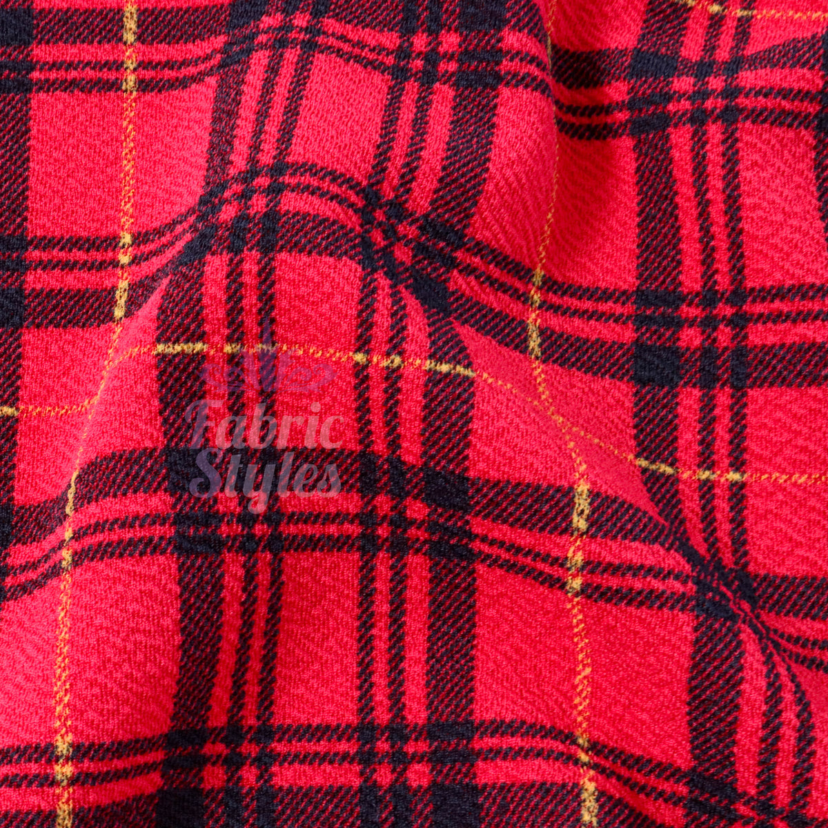 Red Tartan Check Waffle Stretch Textured Fabric