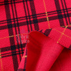 Red Tartan Check Waffle Stretch Textured Fabric