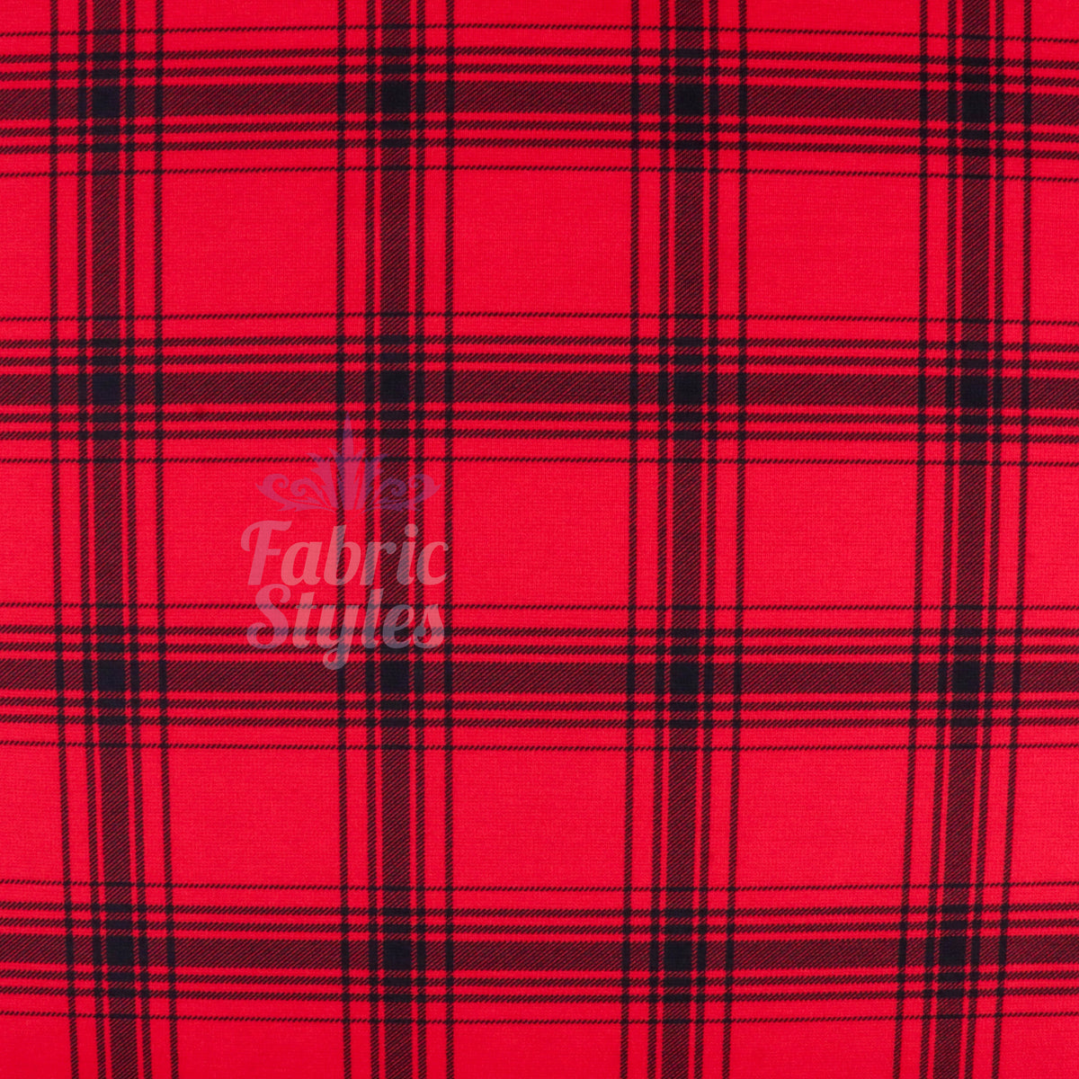 Red & Black Tartan Check Polyester Elastane 2 Way Stretch Fabric 240gsm