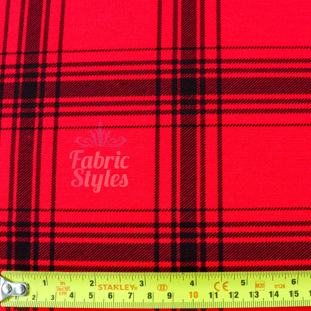 Red & Black Tartan Check Polyester Elastane 2 Way Stretch Fabric 240gsm