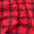 Red & Black Tartan Check Polyester Elastane 2 Way Stretch Fabric 240gsm