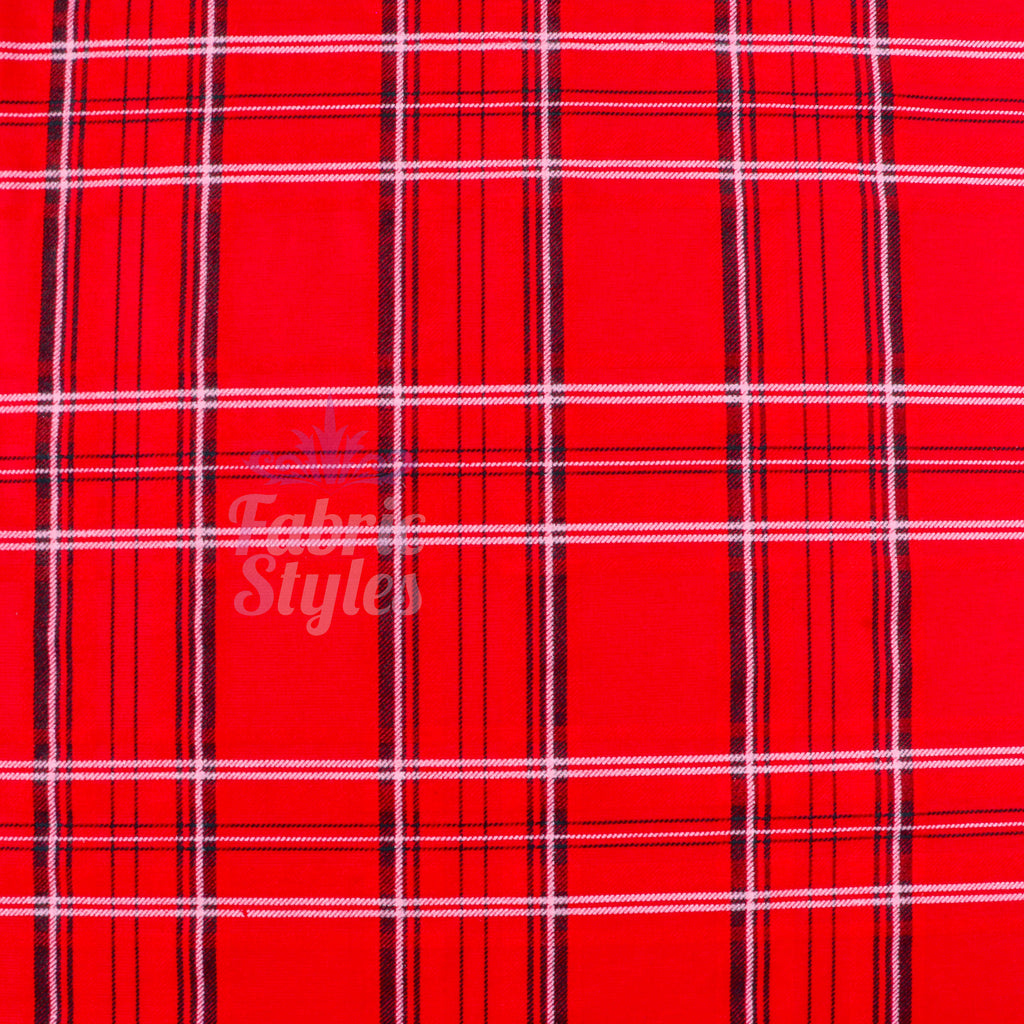 Red Tartan Check Polyester Elastane 2 Way Stretch Fabric 240gsm