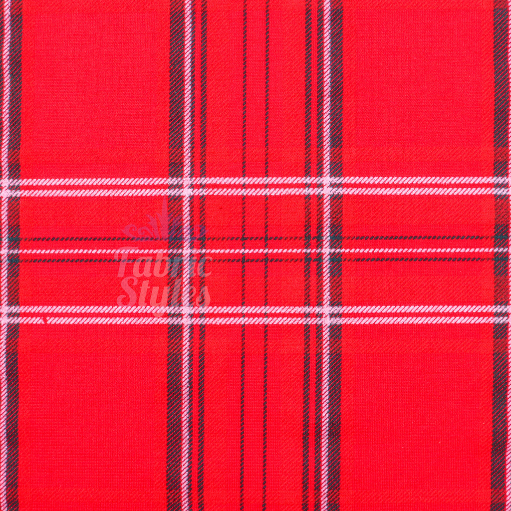 Red Tartan Check Polyester Elastane 2 Way Stretch Fabric 240gsm
