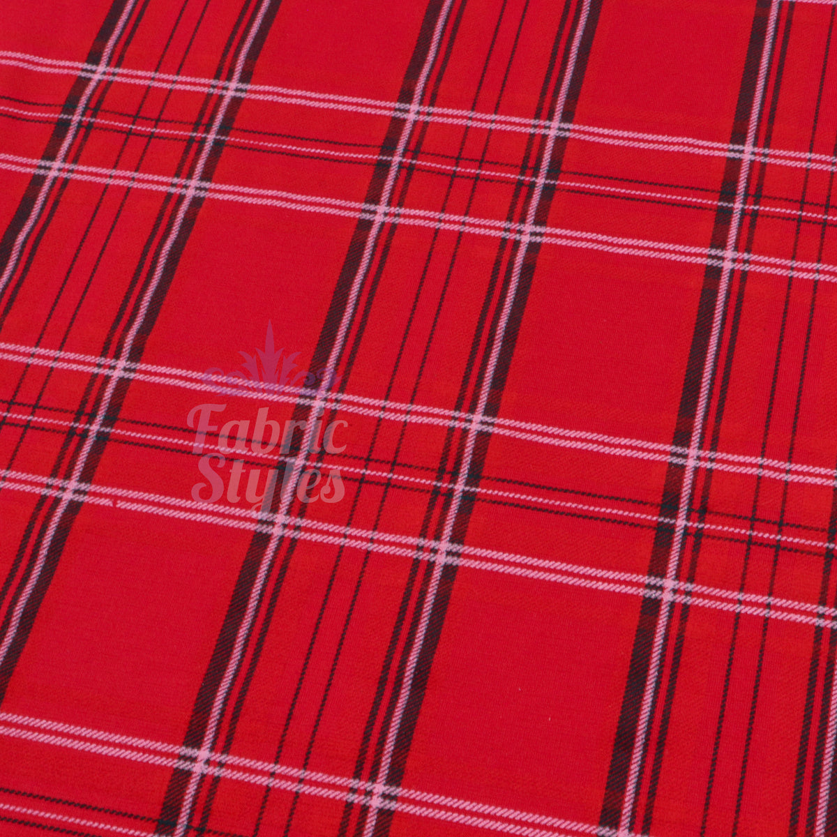 Red Tartan Check Polyester Elastane 2 Way Stretch Fabric 240gsm