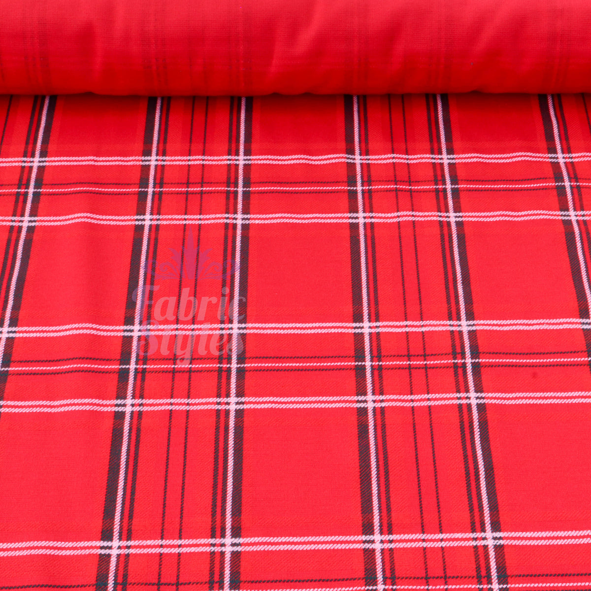 Red Tartan Check Polyester Elastane 2 Way Stretch Fabric 240gsm