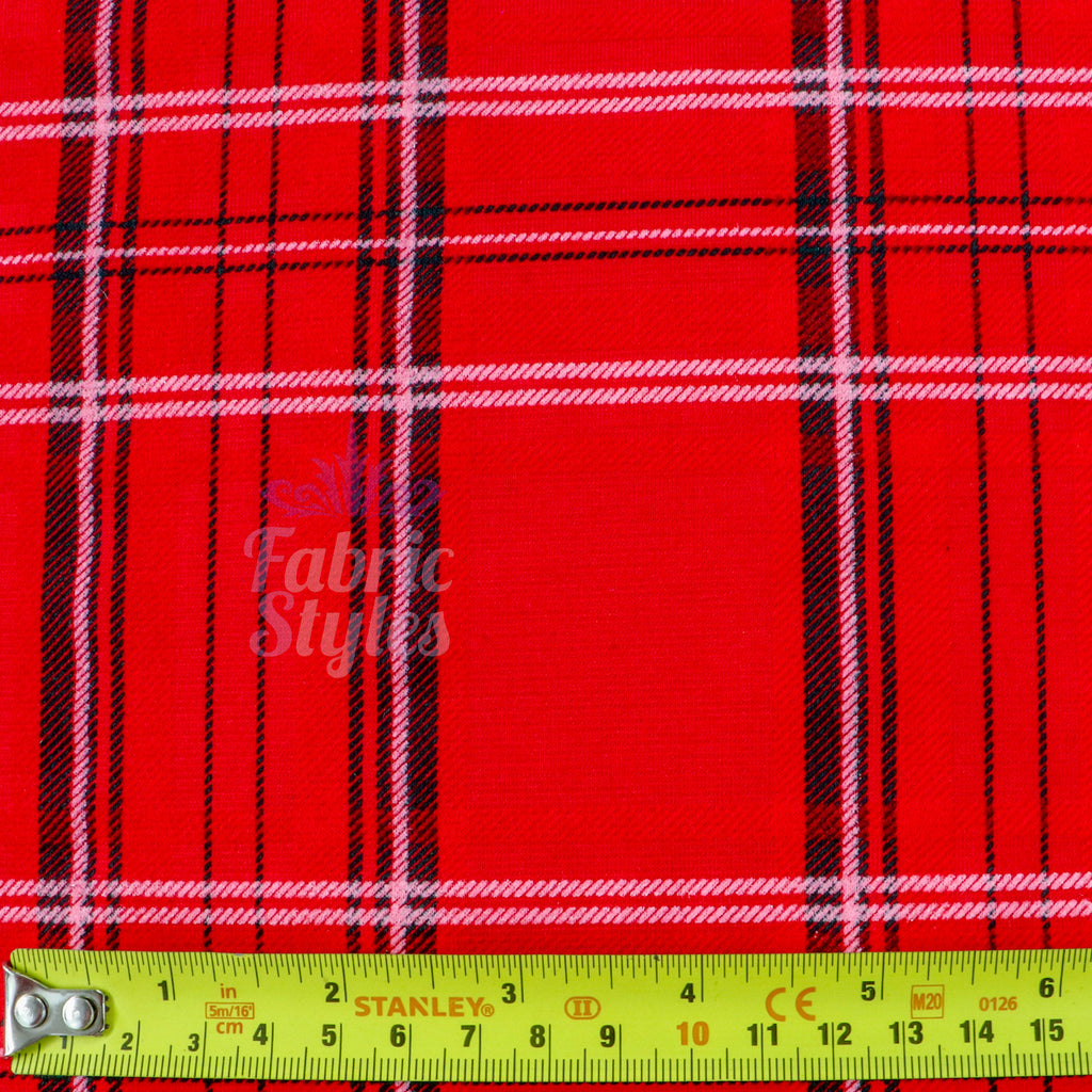 Red Tartan Check Polyester Elastane 2 Way Stretch Fabric 240gsm