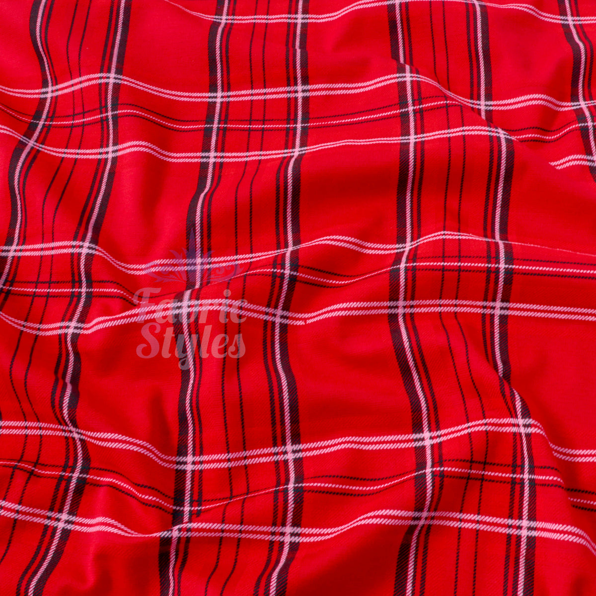 Red Tartan Check Polyester Elastane 2 Way Stretch Fabric 240gsm