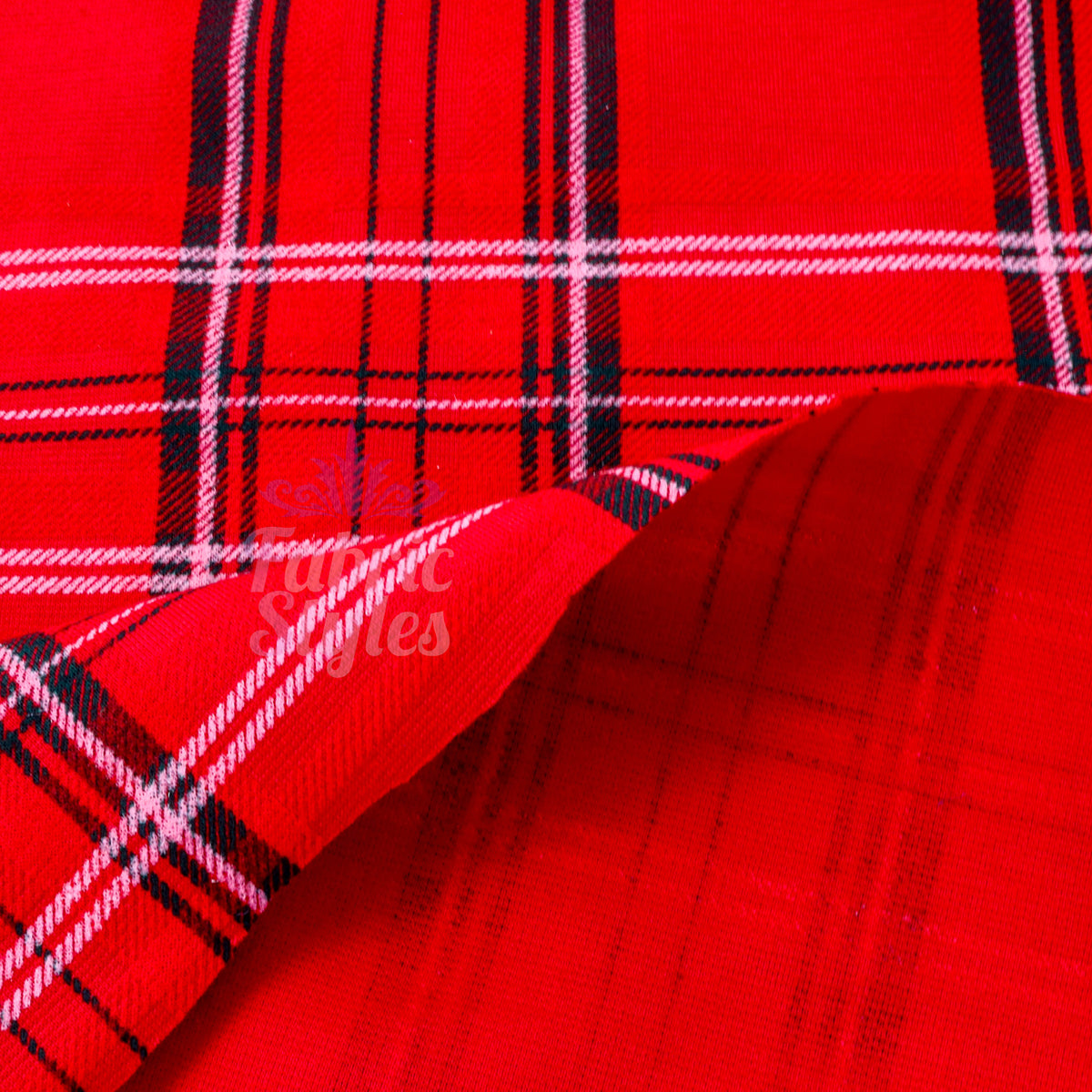 Red Tartan Check Polyester Elastane 2 Way Stretch Fabric 240gsm