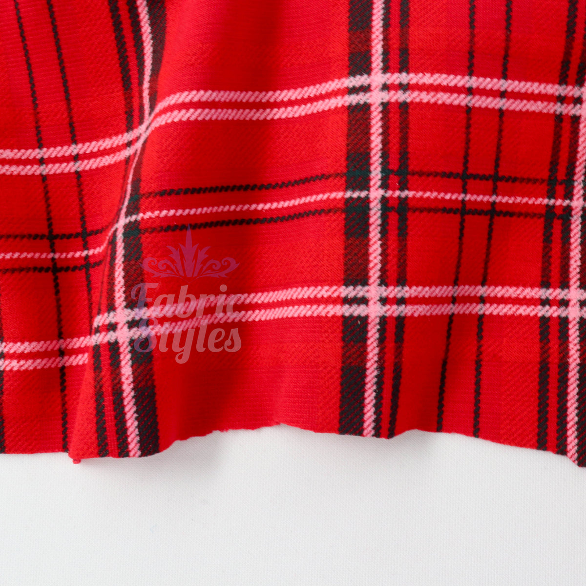 Red Tartan Check Polyester Elastane 2 Way Stretch Fabric 240gsm