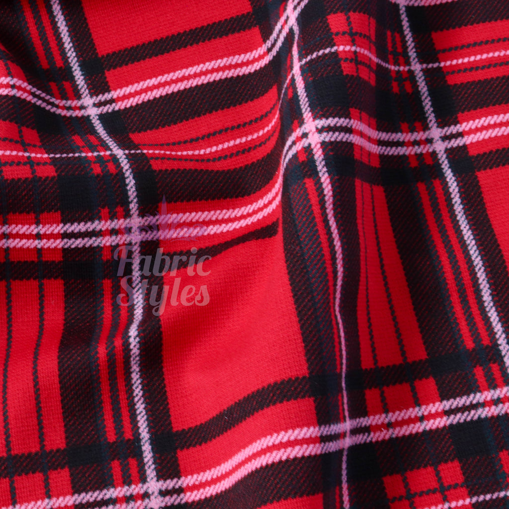 Red Tartan Check Polyester Elastane 2 Way Stretch Fabric 240gsm