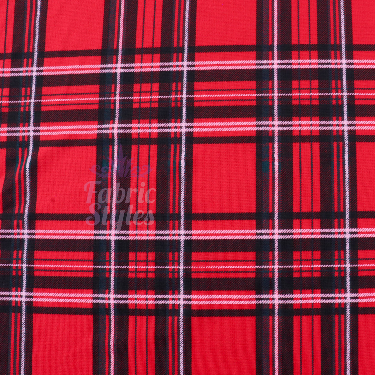 Red Tartan Check Polyester Elastane 2 Way Stretch Fabric 240gsm