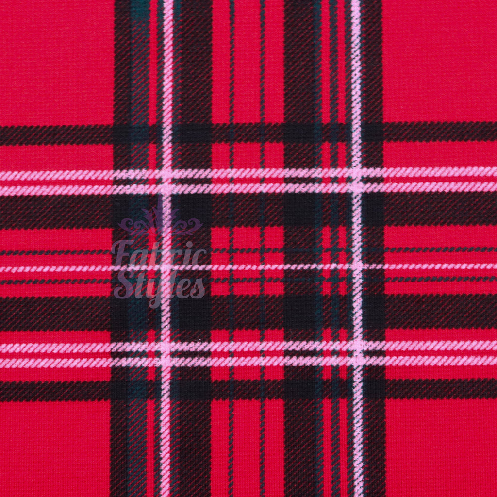 Red Tartan Check Polyester Elastane 2 Way Stretch Fabric 240gsm