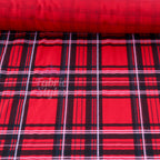Red Tartan Check Polyester Elastane 2 Way Stretch Fabric 240gsm