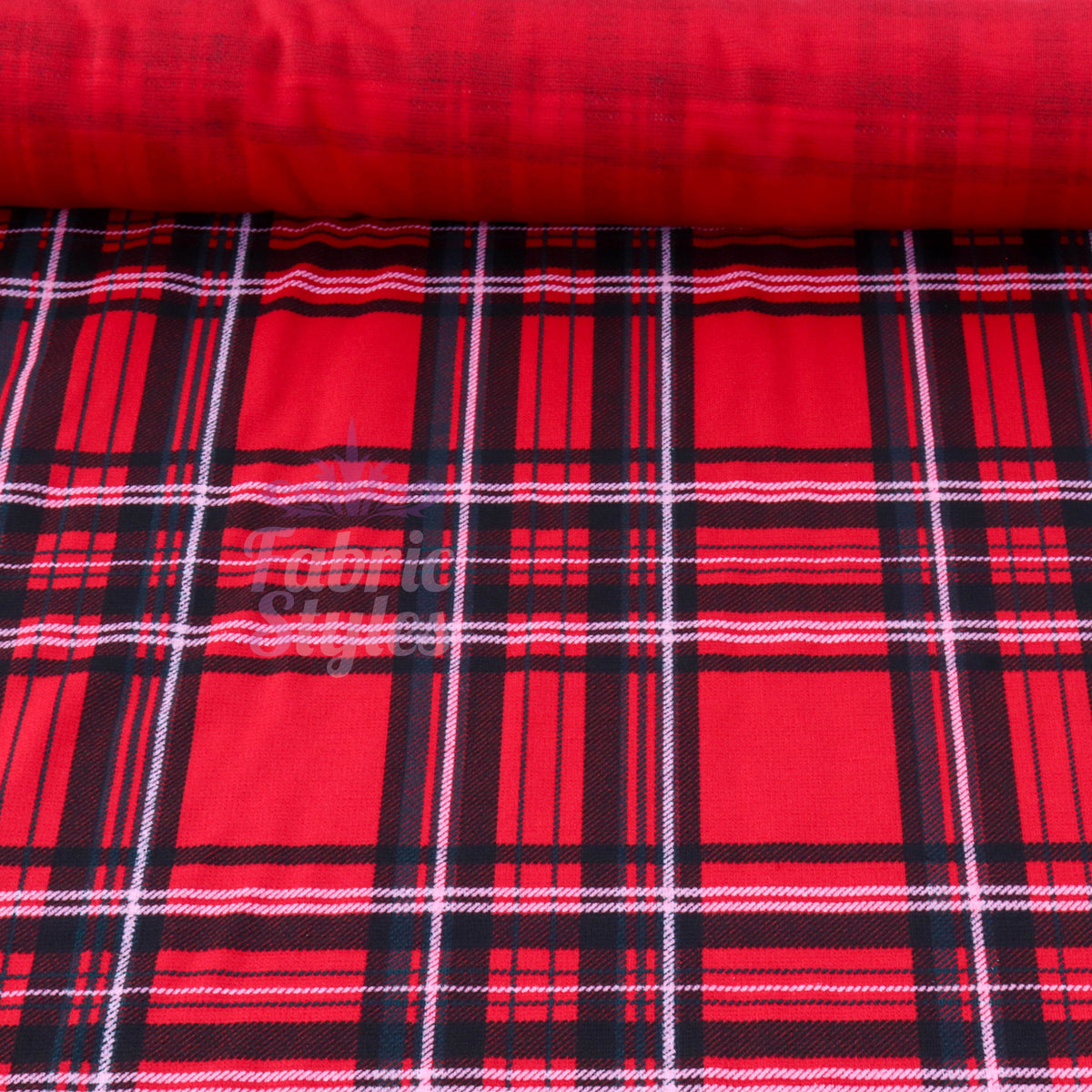 Red Tartan Check Polyester Elastane 2 Way Stretch Fabric 240gsm
