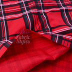 Red Tartan Check Polyester Elastane 2 Way Stretch Fabric 240gsm