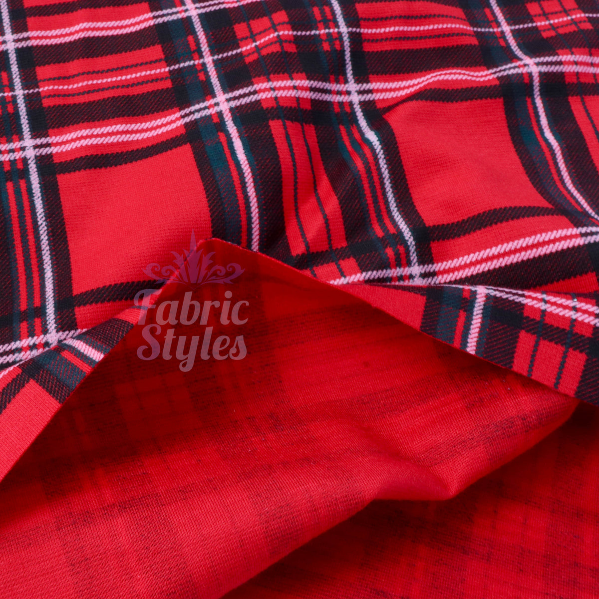 Red Tartan Check Polyester Elastane 2 Way Stretch Fabric 240gsm