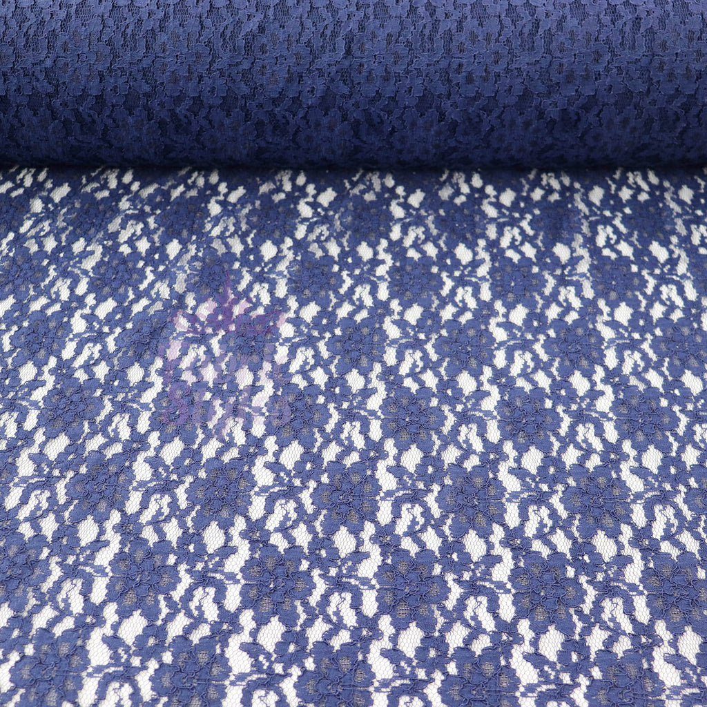 Navy Blue Floral Lace Dress Fabric