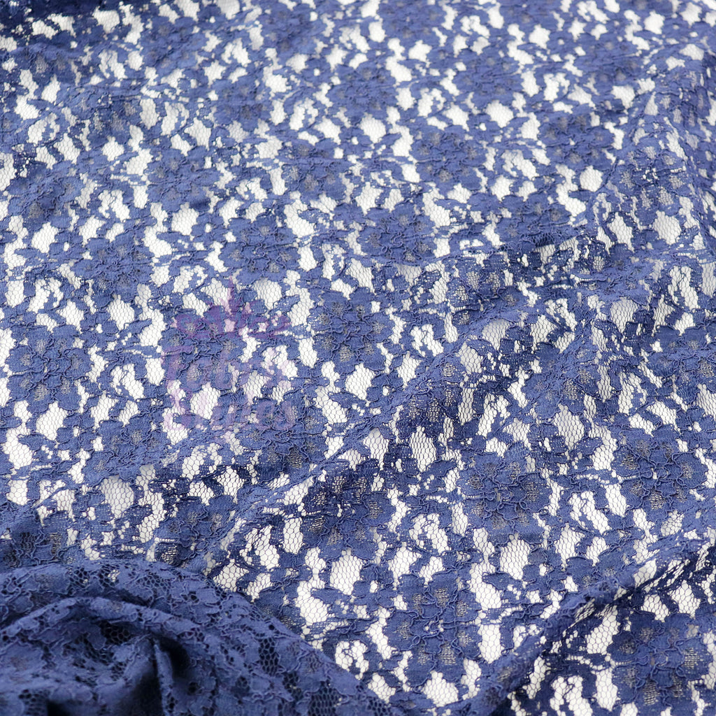 Navy Blue Floral Lace Dress Fabric