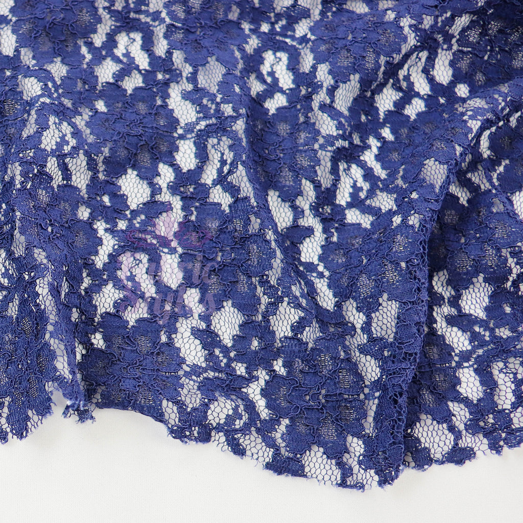 Navy Blue Floral Lace Dress Fabric