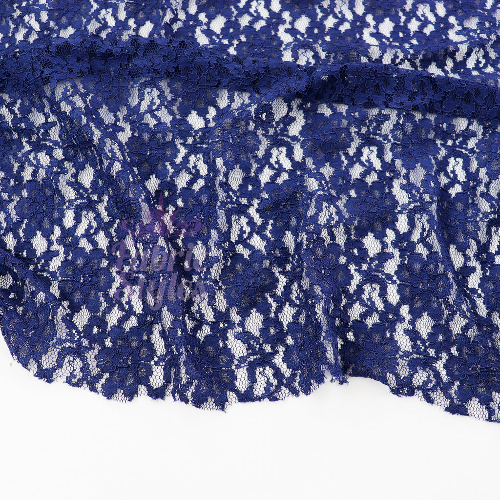 Navy Blue Floral Lace Dress Fabric