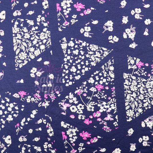 Navy Geometric Floral Pink Ditsy Viscose Elastane Fabric