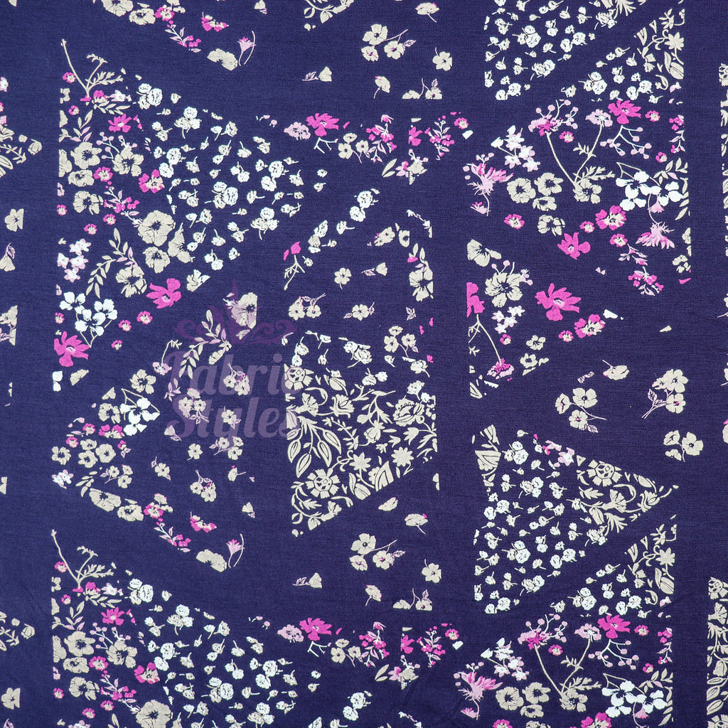 Navy Geometric Floral Pink Ditsy Viscose Elastane Fabric