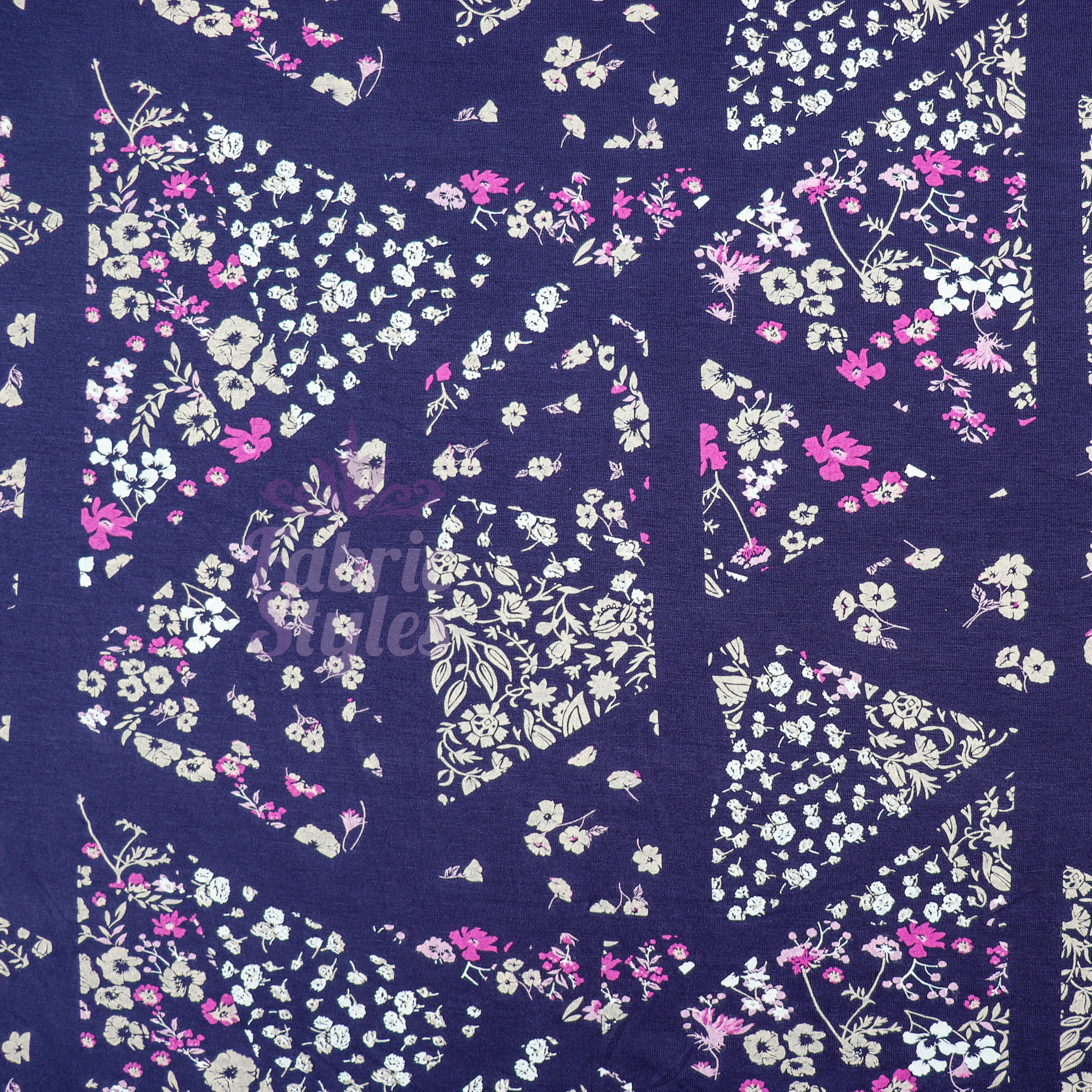 Navy Geometric Floral Pink Ditsy Viscose Elastane Fabric