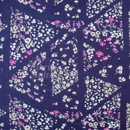 Navy Geometric Floral Pink Ditsy Viscose Elastane Fabric
