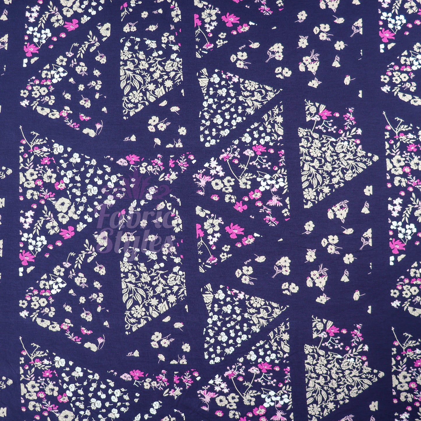 Navy Geometric Floral Pink Ditsy Viscose Elastane Fabric