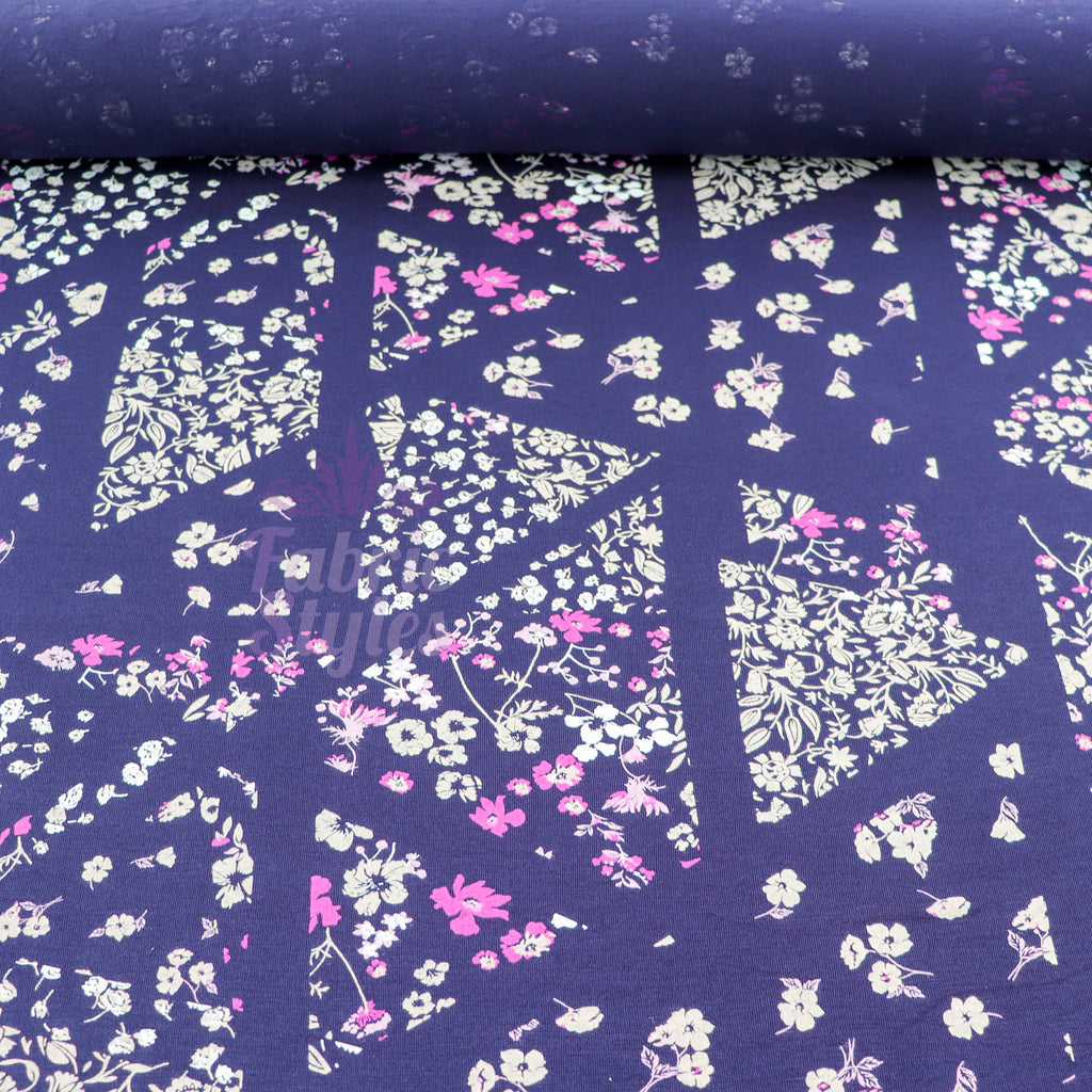 Navy Geometric Floral Pink Ditsy Viscose Elastane Fabric