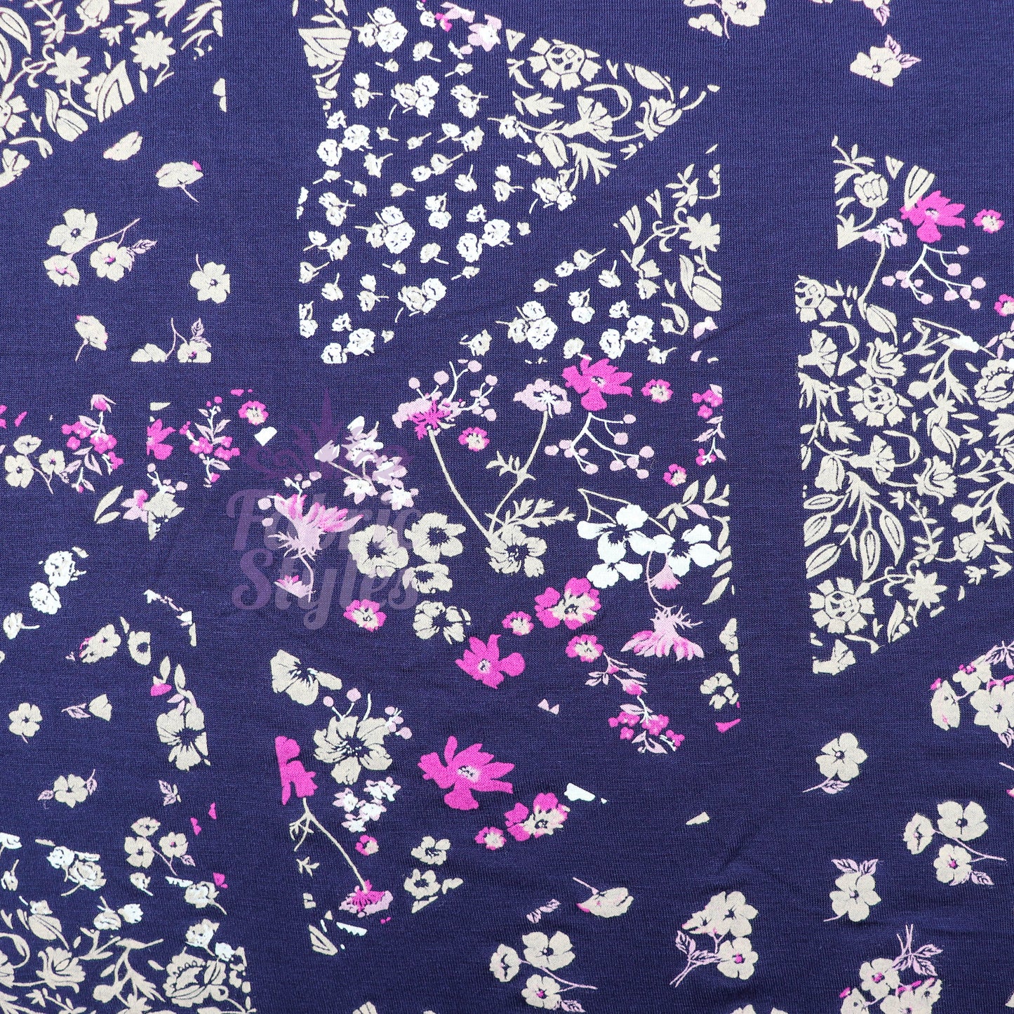 Navy Geometric Floral Pink Ditsy Viscose Elastane Fabric