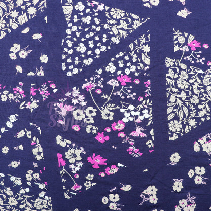 Navy Geometric Floral Pink Ditsy Viscose Elastane Fabric