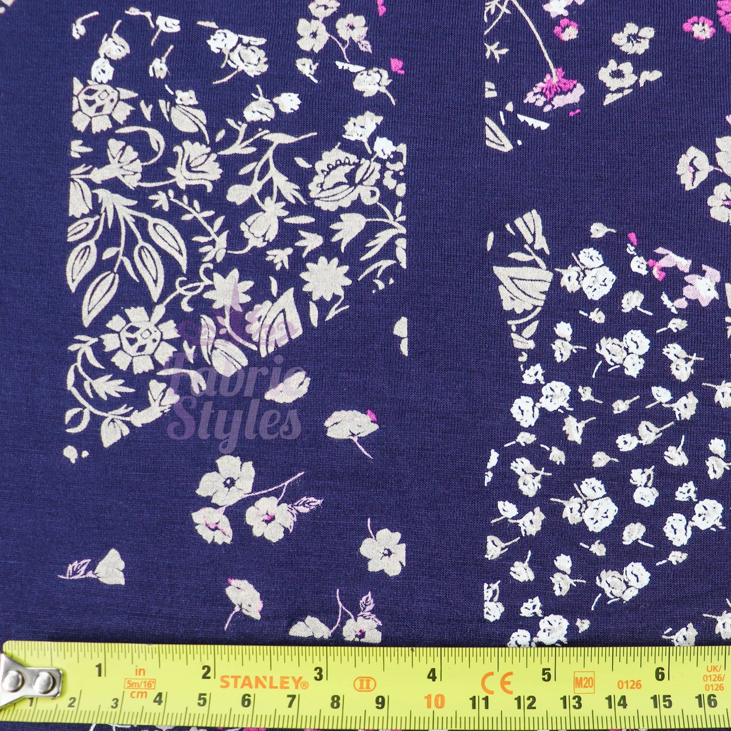 Navy Geometric Floral Pink Ditsy Viscose Elastane Fabric