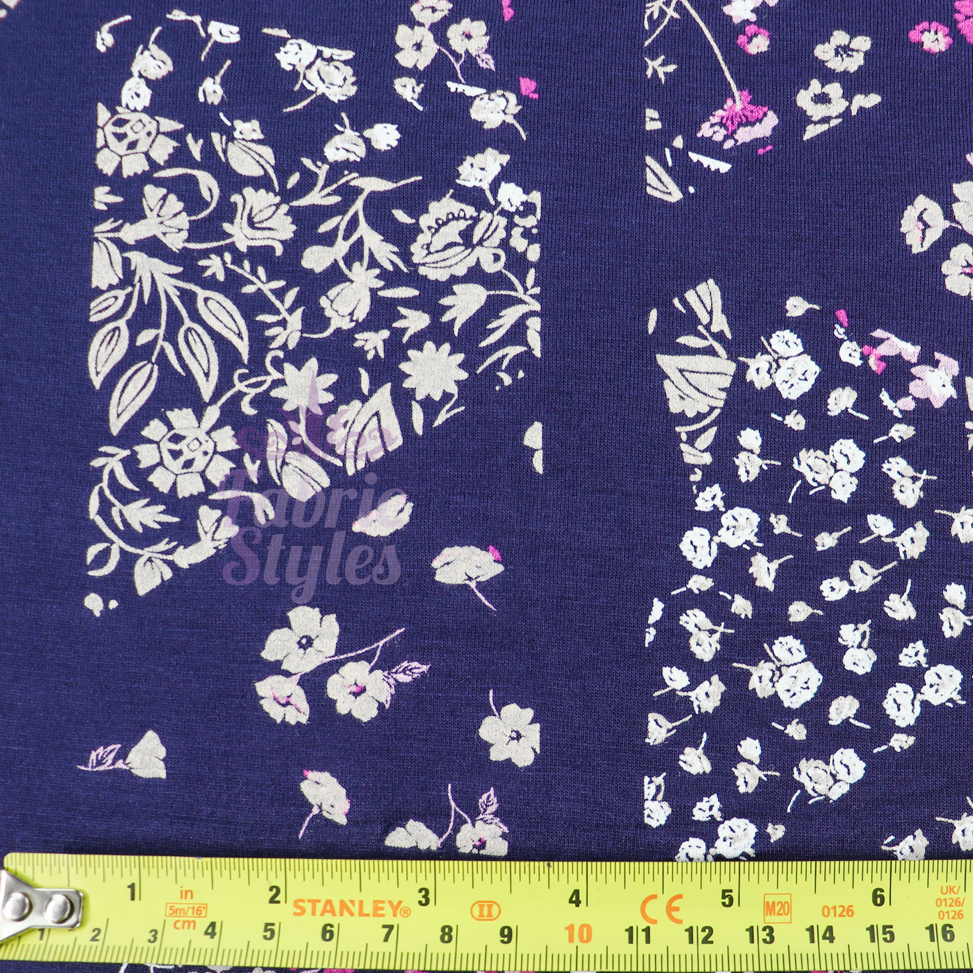 Navy Geometric Floral Pink Ditsy Viscose Elastane Fabric