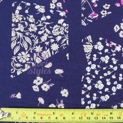 Navy Geometric Floral Pink Ditsy Viscose Elastane Fabric