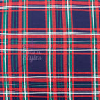 Navy Tartan Plaid with Red Green Stripes Viscose Elastane Fabric
