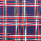 Navy Tartan Plaid with Red Green Stripes Viscose Elastane Fabric