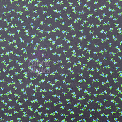 Navy Ditsy Small Floral Blue Roses Green Leaves Viscose Elastane Fabric