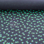 Navy Ditsy Small Floral Blue Roses Green Leaves Viscose Elastane Fabric