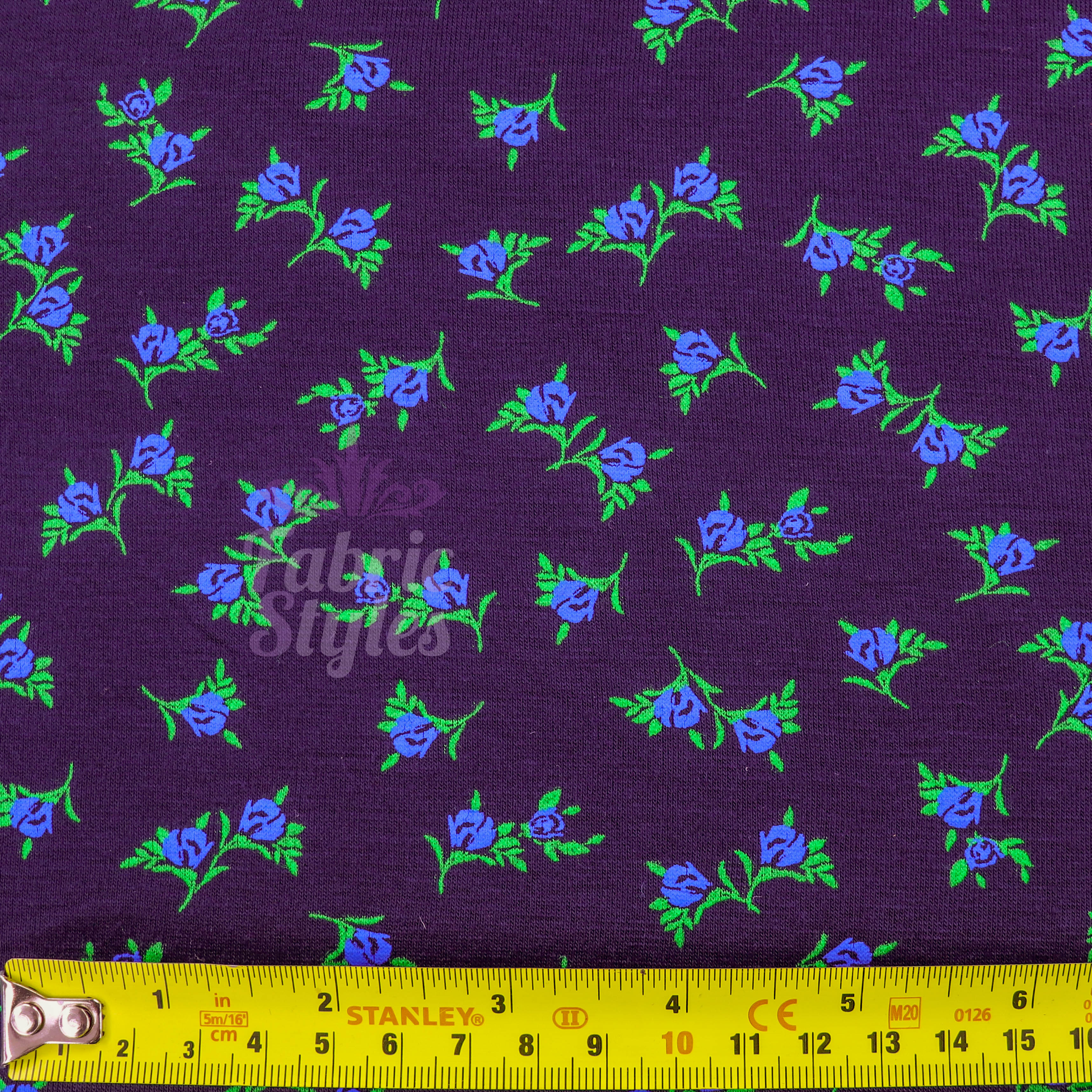 Navy Ditsy Small Floral Blue Roses Green Leaves Viscose Elastane Fabric