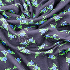 Navy Ditsy Small Floral Blue Roses Green Leaves Viscose Elastane Fabric
