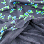 Navy Ditsy Small Floral Blue Roses Green Leaves Viscose Elastane Fabric