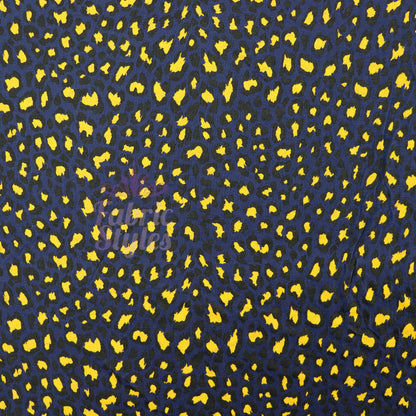 Navy Animal Print Fabric Yellow Black Spots Viscose Elastane Fabric